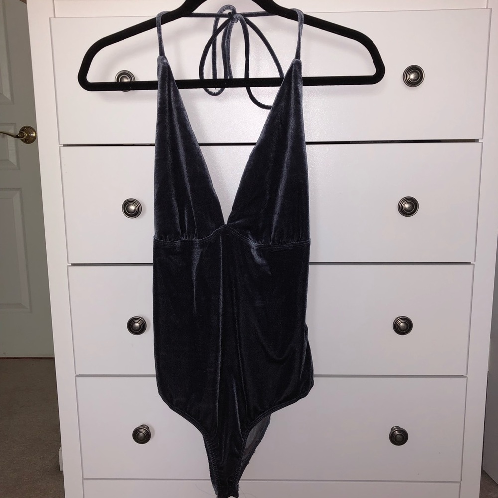 Velvet Plunge Halter Bodysuit